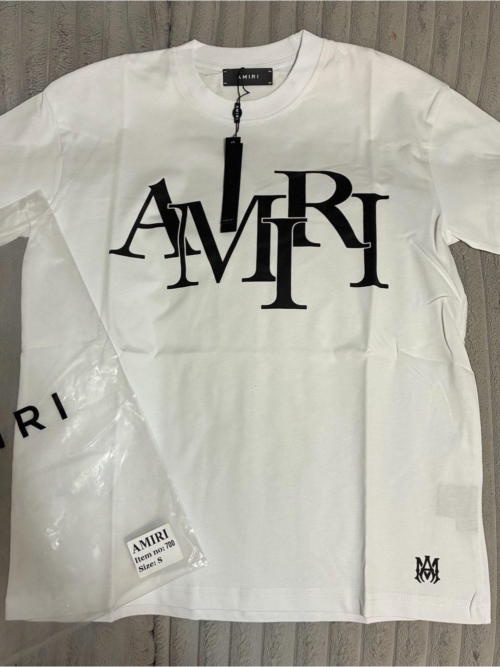 AMIRI White Tee with Large Black Logo Print